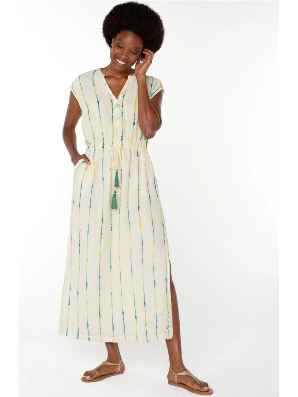 Oliverpool Los Angeles Natural Green Ombre Stripe Midi/Maxi Dress – Size S – NWT